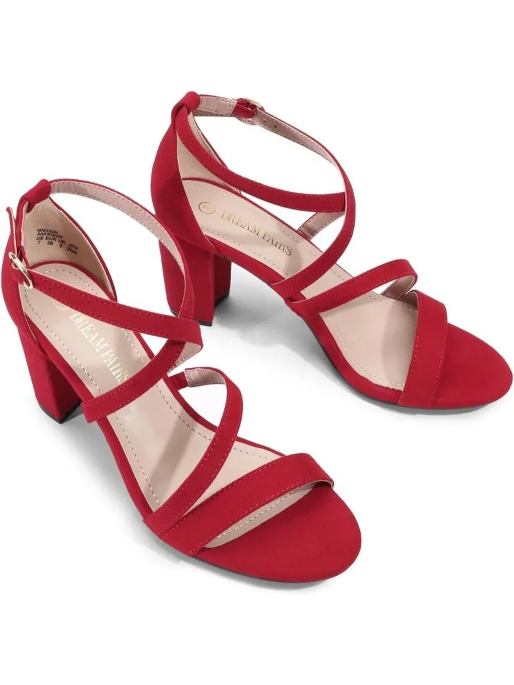 Women's Red Suede Block Chunky Heels Sandals Suitable Open Toe Cross Strap Shoes